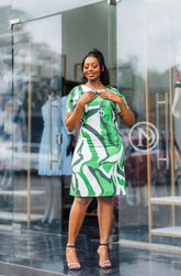 Elegant green abstract print shift dress